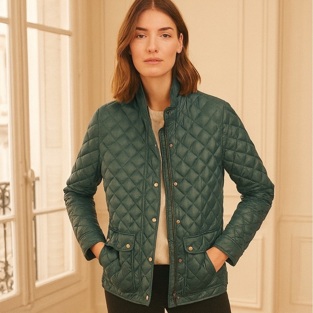 J. Crew Teal Shiny Quilted‎ Down Field Jacket
